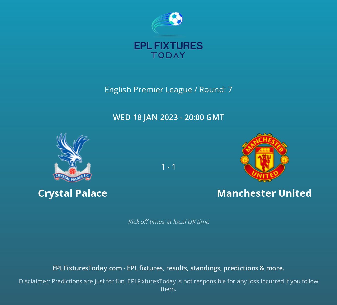 Wed 18 Jan 2023 Crystal Palace vs Manchester United