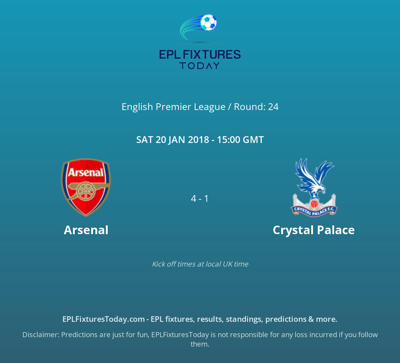 Sat 20 Jan 2018 Arsenal vs Crystal Palace